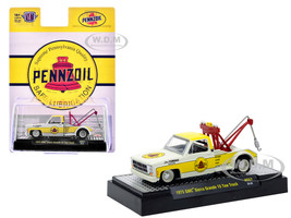 1975 GMC Sierra Grande 15 Tow Truck Pennzoil Off White and Yellow Limited Edition to 6842 pieces Worldwide 1/64 Diecast Model Car M2 Machines 31500-HS57