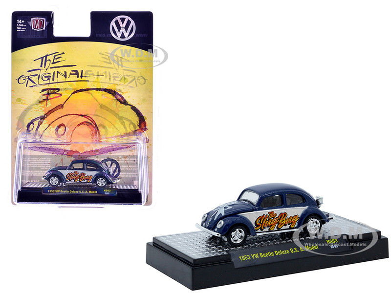 1953 Volkswagen Beetle Deluxe USA Model The Slug Bug Blue Metallic with White Sides Limited Edition to 5566 pieces Worldwide 1/64 Diecast Model Car M2 Machines 31500-HS63