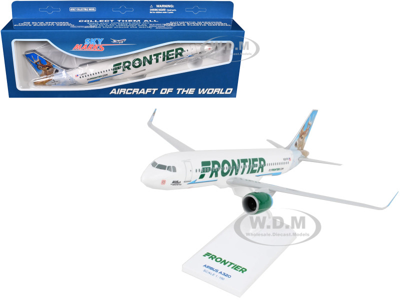 Airbus A320neo Commercial Aircraft Frontier Airlines Wilbur the Whitetail N301FR White with Tail Graphics Snap-Fit 1/150 Plastic Model Skymarks SKR907