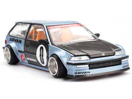 Honda Civic EF Kaido Roulette V1 Blue Metallic with Carbon Hood and Doors Designed by Jun Imai Kaido House Special 1/64 Diecast Model Car Mini GT KHMG179