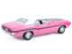 1970 Dodge Challenger R T 440 Six Pack Panther Pink with Black Stripes White Top and White Interior 1/18 Diecast Model Car Greenlight 13699