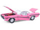 1970 Dodge Challenger R T 440 Six Pack Panther Pink with Black Stripes White Top and White Interior 1/18 Diecast Model Car Greenlight 13699