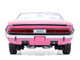1970 Dodge Challenger R T 440 Six Pack Panther Pink with Black Stripes White Top and White Interior 1/18 Diecast Model Car Greenlight 13699
