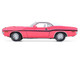 1970 Dodge Challenger R T 440 Six Pack Panther Pink with Black Stripes White Top and White Interior 1/18 Diecast Model Car Greenlight 13699