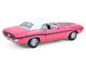 1970 Dodge Challenger R T 440 Six Pack Panther Pink with Black Stripes White Top and White Interior 1/18 Diecast Model Car Greenlight 13699