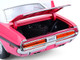 1970 Dodge Challenger R T 440 Six Pack Panther Pink with Black Stripes White Top and White Interior 1/18 Diecast Model Car Greenlight 13699