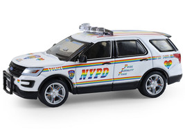2016 Ford Police Interceptor Utility New York Police Department NYPD Pride Livery White with Rainbow Stripes Hot Pursuit Series 47 1/64 Diecast Model Car Greenlight 43050C