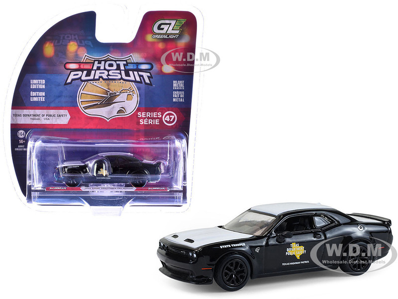 2020 Dodge Challenger SRT Hellcat Texas Department of Public Safety Black and White Hot Pursuit Series 47 1/64 Diecast Model Car Greenlight 43050E