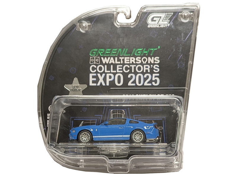 2013 Shelby GT 500 Blue with White Stripes 2025 Greenlight Waltersons Collector s Expo Exclusive 1/64 Diecast Model Car Greenlight 51684B