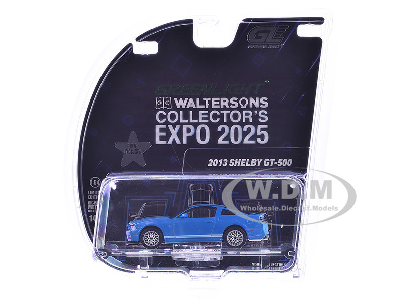2013 Shelby GT 500 Blue with White Stripes 2025 Greenlight Waltersons Collector s Expo Exclusive 1/64 Diecast Model Car Greenlight 51684B