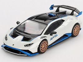 Lamborghini Huracan STO Bianco Asopo White with Black Top and Blue Accents Limited Edition 1/64 Diecast Model Car Mini GT MGT00788