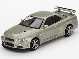 Nissan Skyline GT R R34 V Spec II Nur RHD Right Hand Drive Millenium Jade Metallic Limited Edition 1/64 Diecast Model Car Mini GT MGT01003
