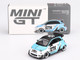ABARTH 595 LB Works x Abas Works IZTK Light Blue and White with Black Top Limited Edition 1/64 Diecast Model Car Mini GT MGT01051