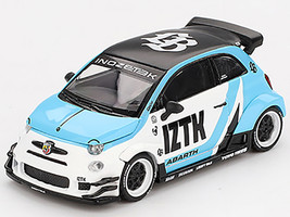 ABARTH 595 LB Works x Abas Works IZTK Light Blue and White with Black Top Limited Edition 1/64 Diecast Model Car Mini GT MGT01051