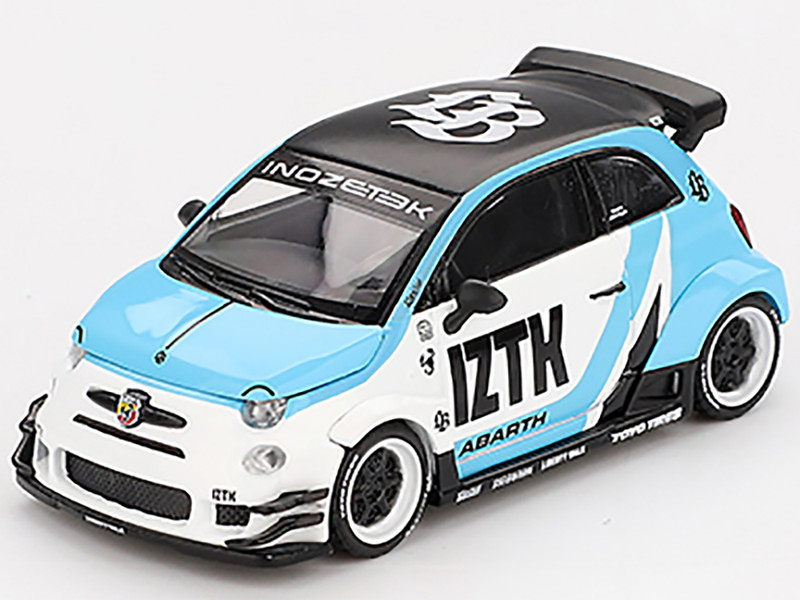 ABARTH 595 LB Works x Abas Works IZTK Light Blue and White with Black Top Limited Edition 1/64 Diecast Model Car Mini GT MGT01051