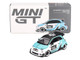 ABARTH 595 LB Works x Abas Works IZTK Light Blue and White with Black Top Limited Edition 1/64 Diecast Model Car Mini GT MGT01051 ABARTH 595 LB Works x Abas Works IZTK Light Blue and White with Black Top Limited Edition 1/64 Diecast Model Car Mini GT MGT01051