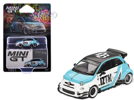 ABARTH 595 LB Works x Abas Works IZTK Light Blue and White with Black Top Limited Edition 1/64 Diecast Model Car Mini GT MGT01051