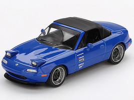 Mazda Miata MX 5 NA Tuned Version RHD Right Hand Drive Dark Blue with Black Soft Top Limited Edition 1/64 Diecast Model Car Mini GT MGT01069