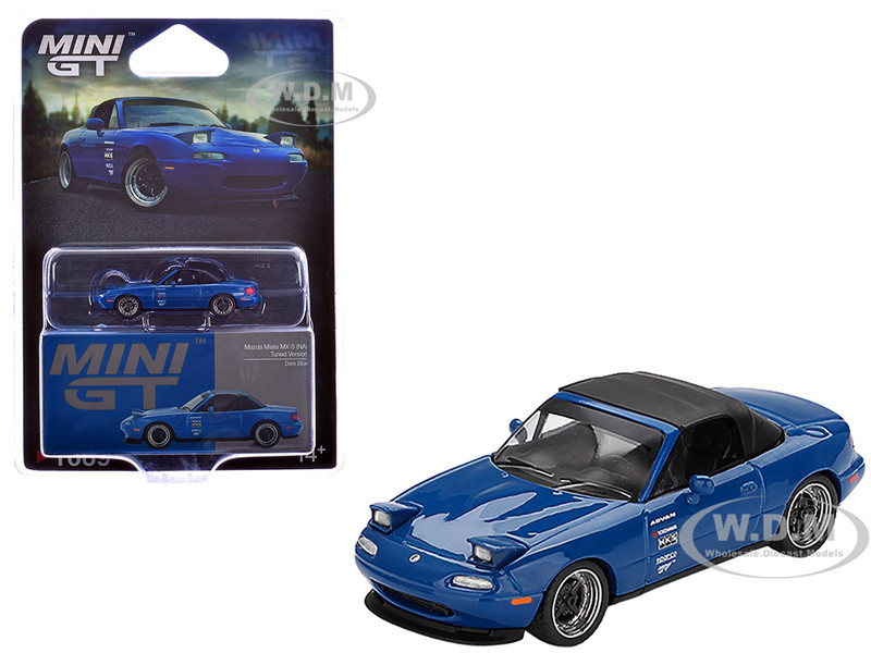 Mazda Miata MX 5 NA Tuned Version RHD Right Hand Drive Dark Blue with Black Soft Top Limited Edition 1/64 Diecast Model Car Mini GT MGT01069
