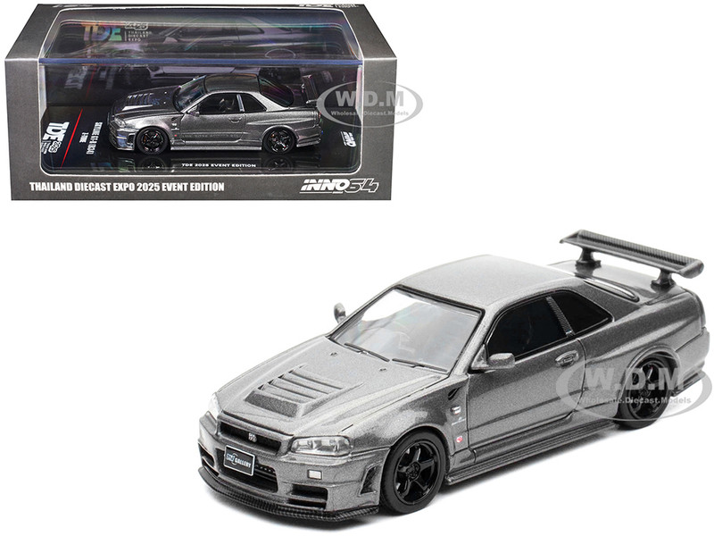 Nissan Skyline GT R R34 Z Tune RHD Right Hand Drive Gray Metallic Thailand Diecast Expo 2025 Event Edition" 1/64 Diecast Model Car Inno Models IN64-R34ZT-TDE25