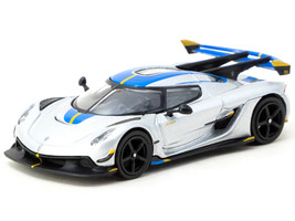 Koenigsegg Jesko Attack Silver Metallic with Blue Stripes Global64 Series 1/64 Diecast Model Tarmac Works T64G-TL052-SL