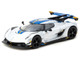 Koenigsegg Jesko Attack Silver Metallic with Blue Stripes Global64 Series 1/64 Diecast Model Tarmac Works T64G-TL052-SL
