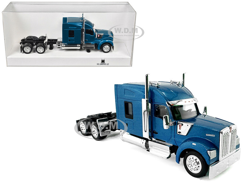 Kenworth W990 with Stand Up Sleeper Cab Blue Metallic 1/87 (HO) Plastic Model Car HO Logistics HL-990065