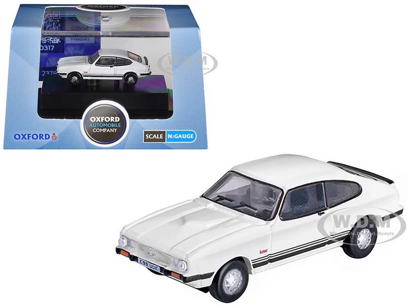 Ford Capri Mk3 RHD Right Hand Drive Diamond White with Black Stripes 1/148 (N) Scale Diecast Model Car Oxford Diecast NCAP003