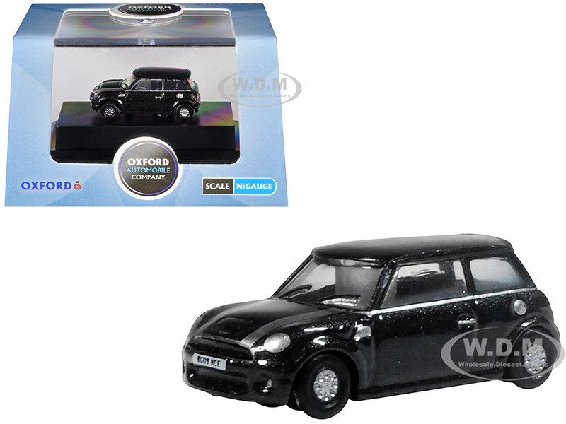Mini Cooper S RHD Right Hand Drive Midnight Black with Silver Stripes 1/148 (N) Scale Diecast Model Car Oxford Diecast NNMN003