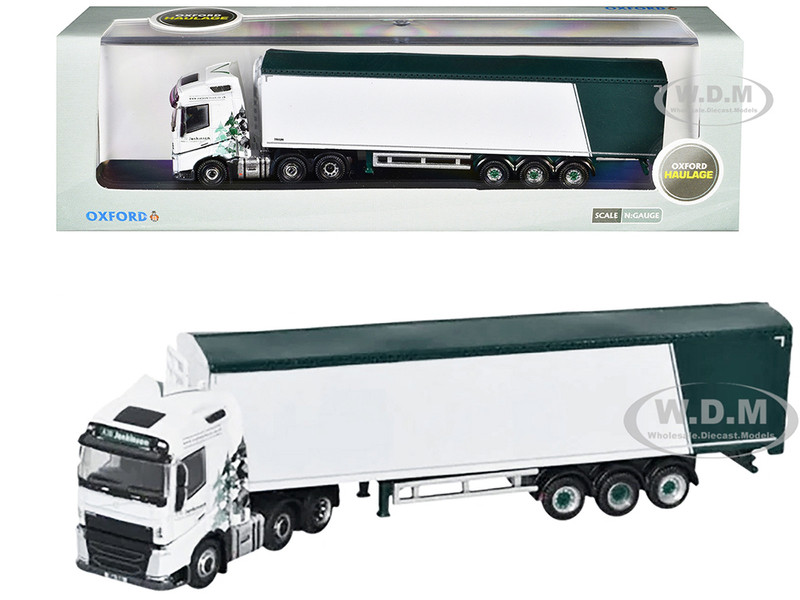 Volvo FH4 Truck RHD Right Hand Drive with Walking Floor Trailer AW Jenkinson White with Graphics 1/148 (N) Scale Diecast Model Car Oxford Diecast NVOL4006