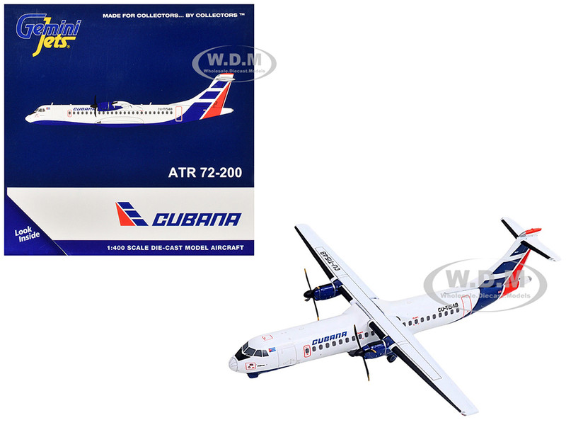 ATR 72 200 Commercial Aircraft Cubana Airlines CU T1548 White with Red and Blue Stripes 1/400 Diecast Model Airplane GeminiJets GJ2222