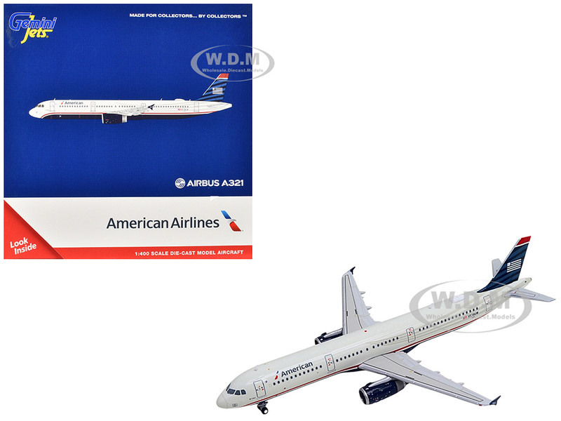 Airbus A321 Commercial Aircraft American Airlines US Airways Heritage Jet N578UW White with Blue Tail 1/400 Diecast Model Airplane GeminiJets GJ2297
