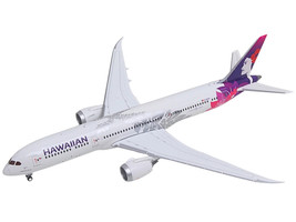 Boeing 787 9 Commercial Aircraft Hawaiian Airlines N781HA White with Purple Tail Graphics 1/400 Diecast Model Airplane GeminiJets GJ2339