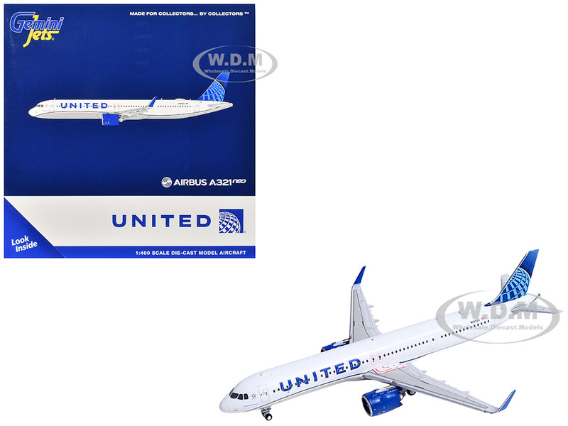 Airbus A321neo Commercial Aircraft United Airlines N14502 White with Blue Tail 1/400 Diecast Model Airplane GeminiJets GJ2346