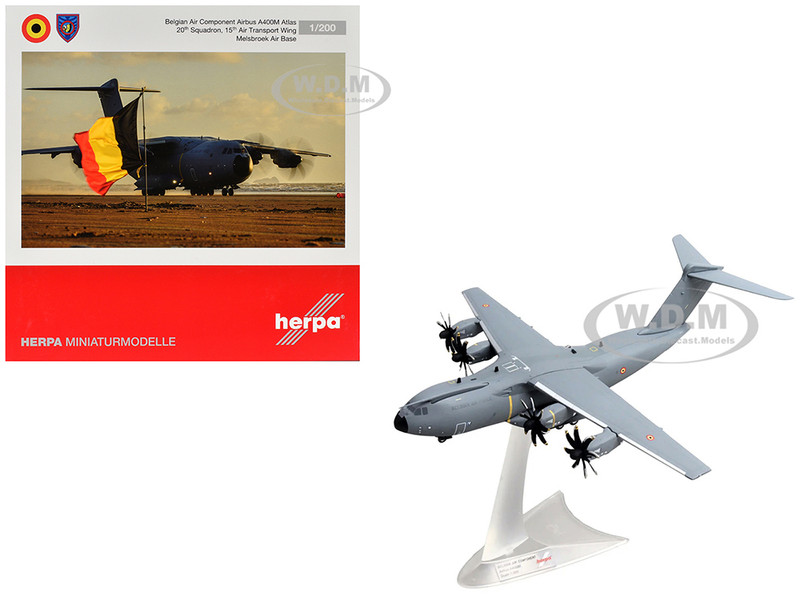 Airbus A400M Atlas Transport Aircraft 20th Squadron 15th Wing Melsbroek Air Base Belgian Air Component 1/200 Diecast Model Airplane Herpa HE573665