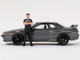 Nissan Skyline GT R R32 RHD Right Hand Drive Gunmetal Gray Metallic with Tsugio Matsuda Figure Limited Edition 1/64 Diecast Model Car Mini GT MGT00869