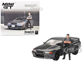 Nissan Skyline GT R R32 RHD Right Hand Drive Gunmetal Gray Metallic with Tsugio Matsuda Figure Limited Edition 1/64 Diecast Model Car Mini GT MGT00869
