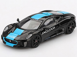 Jaguar C X75 Black with Light Blue Stripe Limited Edition 1/64 Diecast Model Car Mini GT MGT01070