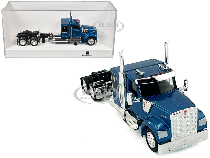 Kenworth W990 with Flat Top Sleeper Cab Blue Metallic 1/87 (HO) Plastic Model Car HO Logistics HL-990063