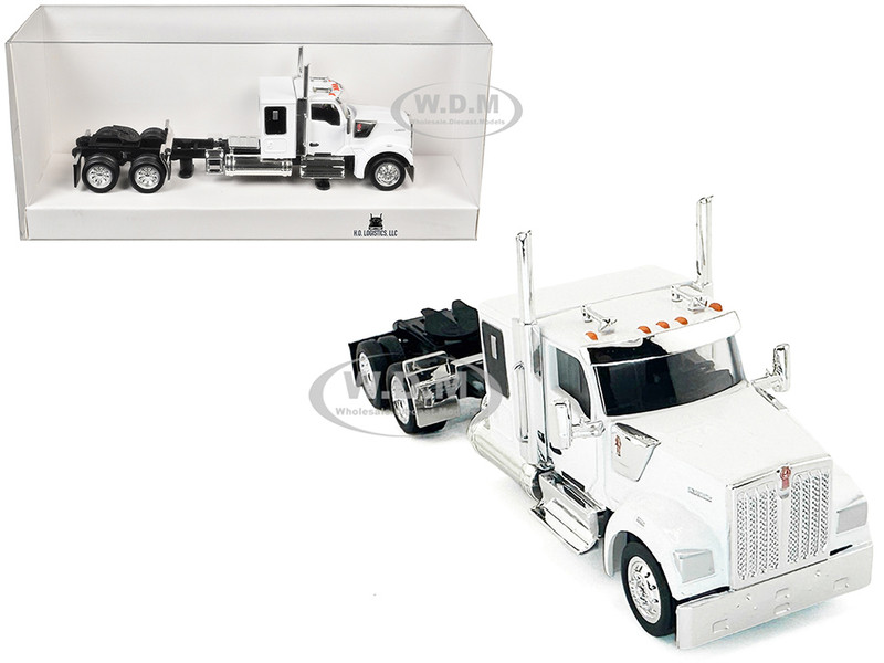 Kenworth W990 with Flat Top Sleeper Cab White 1/87 (HO) Plastic Model Car HO Logistics HL-990073