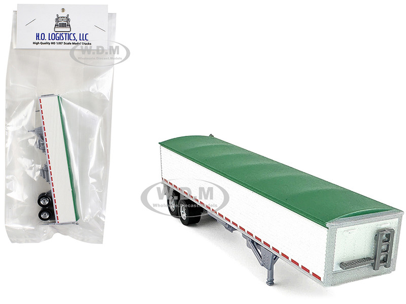 Covered Grain Trailer White with Green Tarp 1/87 (HO) Plastic Model Car HO Logistics HL-466