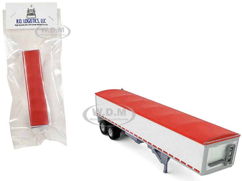 Covered Grain Trailer White with Red Tarp 1/87 (HO) Plastic Model Car HO Logistics HL-468