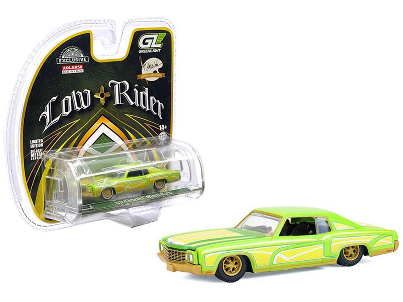 1970 Chevrolet Monte Carlo Lowrider Michael Heralda Special Edition Lime Green with Graphics Hobby Exclusive Series 1/64 Diecast Model Car Greenlight GL-2020002 1970 Chevrolet Monte Carlo Lowrider Michael Heralda Special Edition Lime Green with Graphics Hobby Exclusive Series 1/64 Diecast Model Car Greenlight GL-2020002
