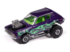1971 AMC Gremlin Passion Purple Metallic with Green Flames and Interior Zingers Series 1/64 Diecast Model Car Johnny Lightning JLSF027-JLSP402B