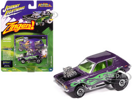 1971 AMC Gremlin Passion Purple Metallic with Green Flames and Interior Zingers Series 1/64 Diecast Model Car Johnny Lightning JLSF027-JLSP402B