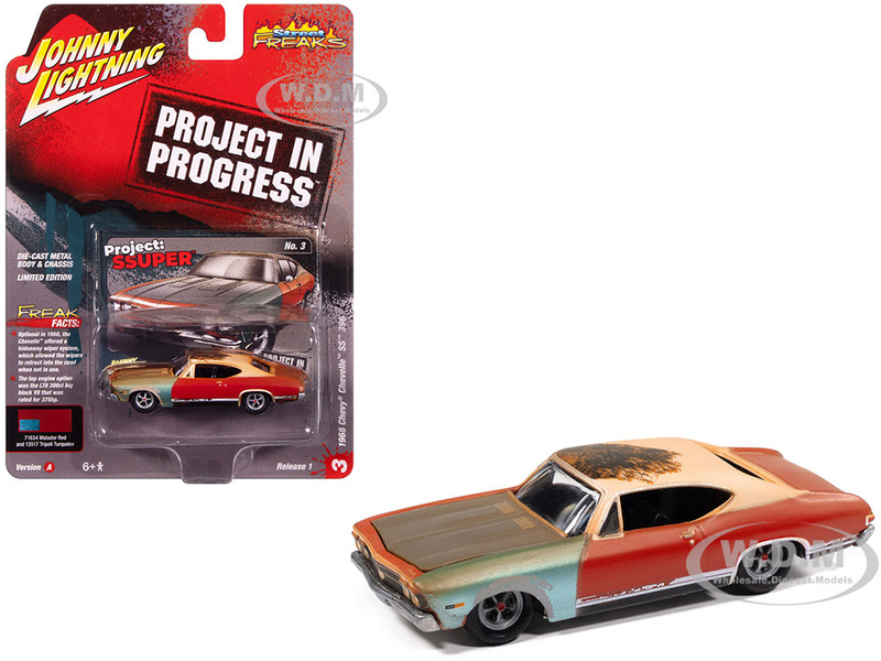 1968 Chevrolet Chevelle SS 396 Matador Red Weathered Project in Progress Series 1/64 Diecast Model Car Johnny Lightning JLSF027-JLSP404A