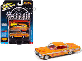 1961 Chevrolet Impala SS 409 Yellow Metallic with Red Stripes and Interior Scrapin Series 1/64 Diecast Model Car Johnny Lightning JLSF027-JLSP406A