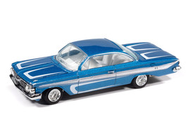 1961 Chevrolet Impala SS 409 Blue Metallic with White Stripes and Interior Scrapin Series 1/64 Diecast Model Car Johnny Lightning JLSF027-JLSP406B
