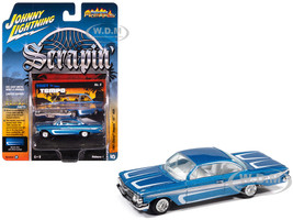 1961 Chevrolet Impala SS 409 Blue Metallic with White Stripes and Interior Scrapin Series 1/64 Diecast Model Car Johnny Lightning JLSF027-JLSP406B