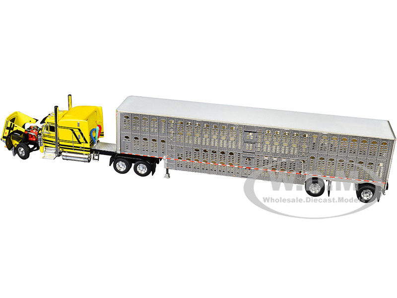PETERBILT 379 W/SLEEPER & LIVESTOCK TRAILER YELLOW 1/64 BY FIRST